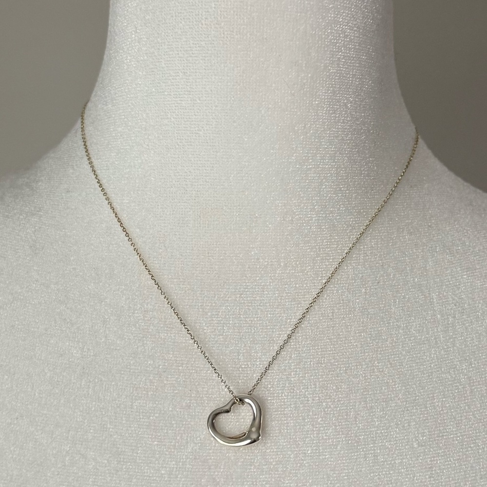 Tiffany Elsa Peretti Silver Open Heart Pendant Necklace 16"